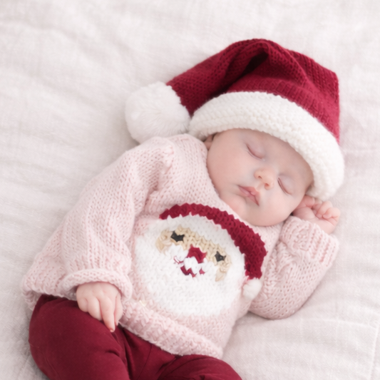 Santa Crimson Stocking Hat for Baby Kids