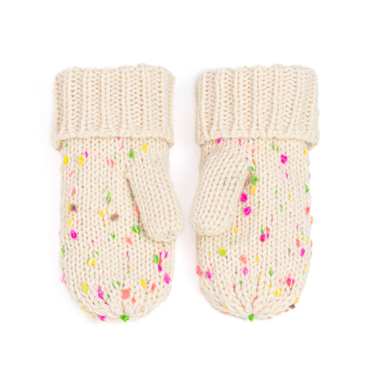 Speckled Knit Fleece Lined Mittens - Off-White: M (3-6Y)