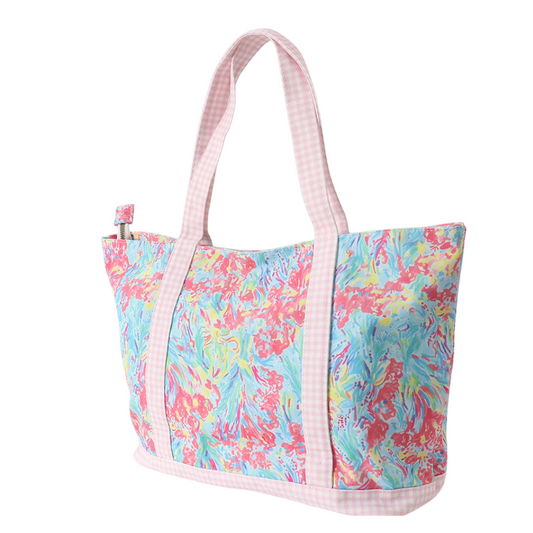 Multicolor & Gingham Floral Ruffle Tote Bag