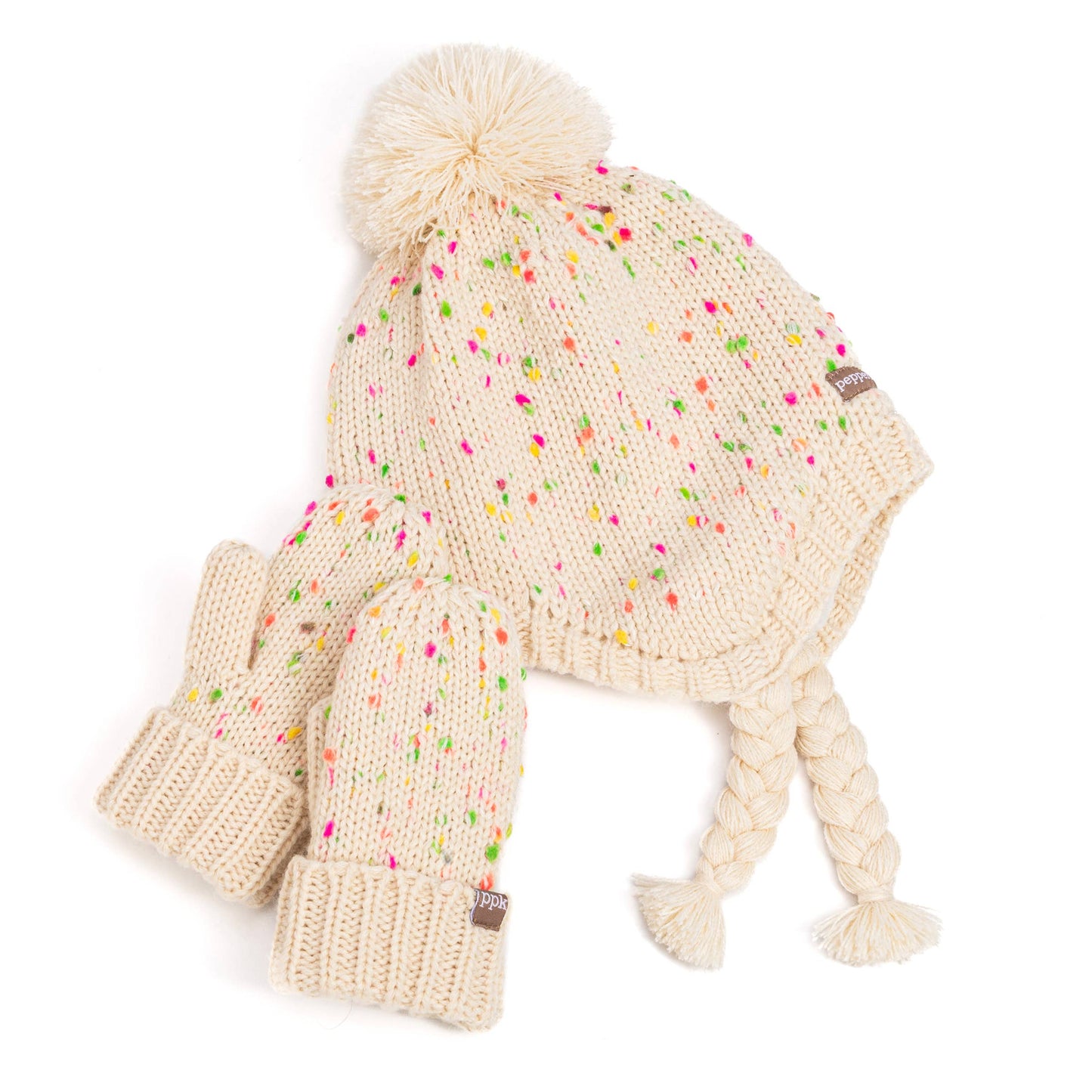 Speckled Knit Fleece Lined Mittens - Off-White: M (3-6Y)