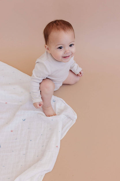 Organic Cotton Muslin Swaddle Blanket: Nautical Ocean