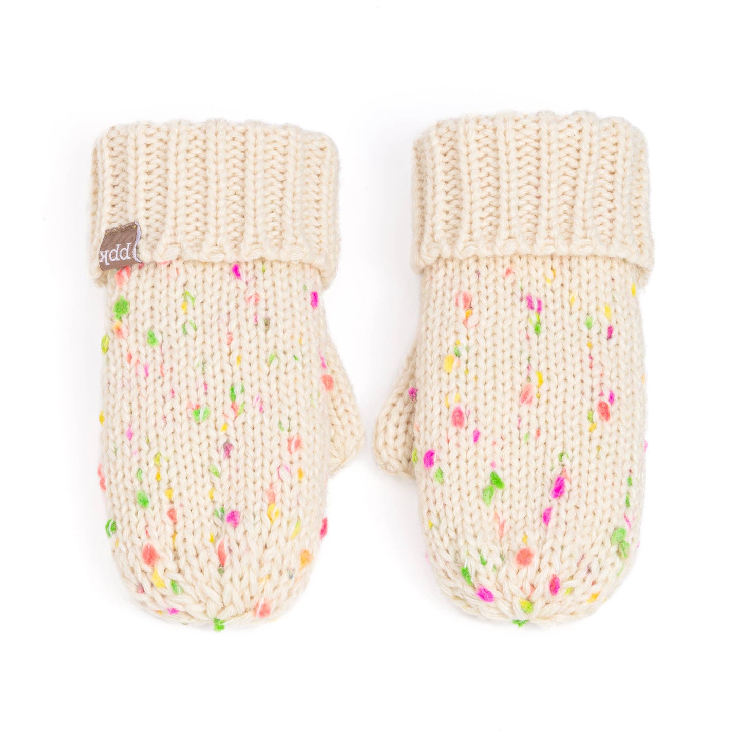 Speckled Knit Fleece Lined Mittens - Off-White: M (3-6Y)