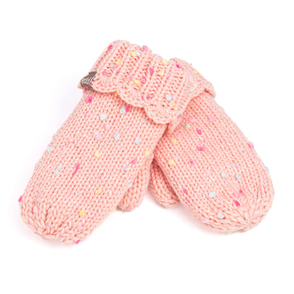 Speckled Knit Fleece Lined Mittens with Lace - Candy: M (3-6Y)