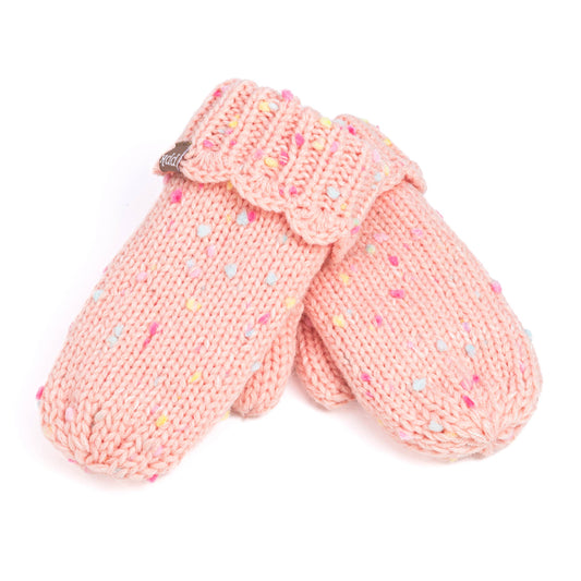 Speckled Knit Fleece Lined Mittens with Lace - Candy: M (3-6Y)