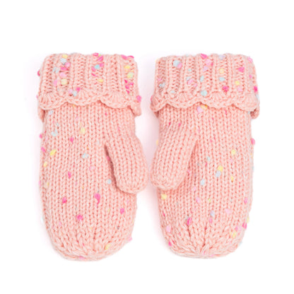Speckled Knit Fleece Lined Mittens with Lace - Candy: M (3-6Y)