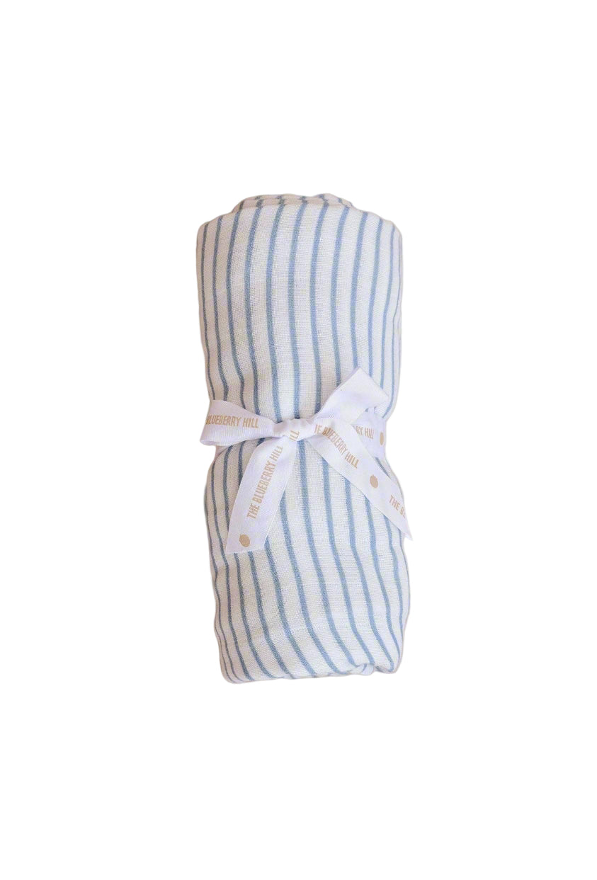 Organic Cotton Muslin Swaddle Blanket: Blue Stripe