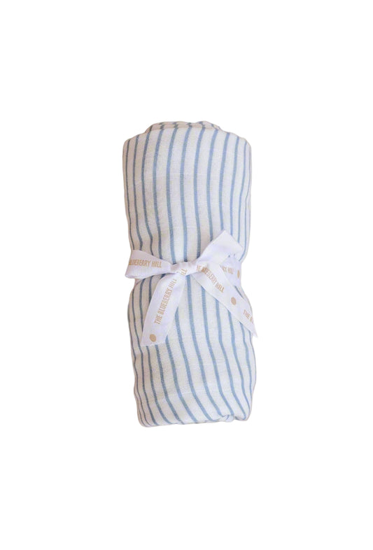 Organic Cotton Muslin Swaddle Blanket: Blue Stripe
