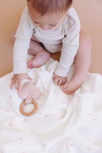 Organic Cotton Muslin Swaddle Blanket Gift Set: Strawberry, Bow, Stripe