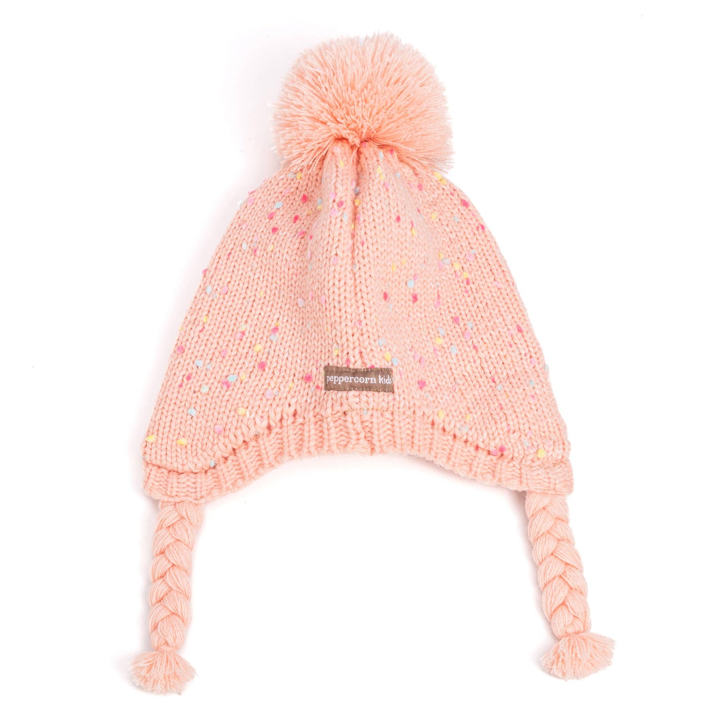 Speckled Knit Fleece Lined Winter Hat with Braids - Pink: L (4-6Y)