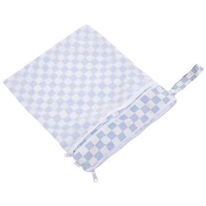 Dual-Compartment Wet/Dry Bag with Mesh Pocket (Blue Checker)