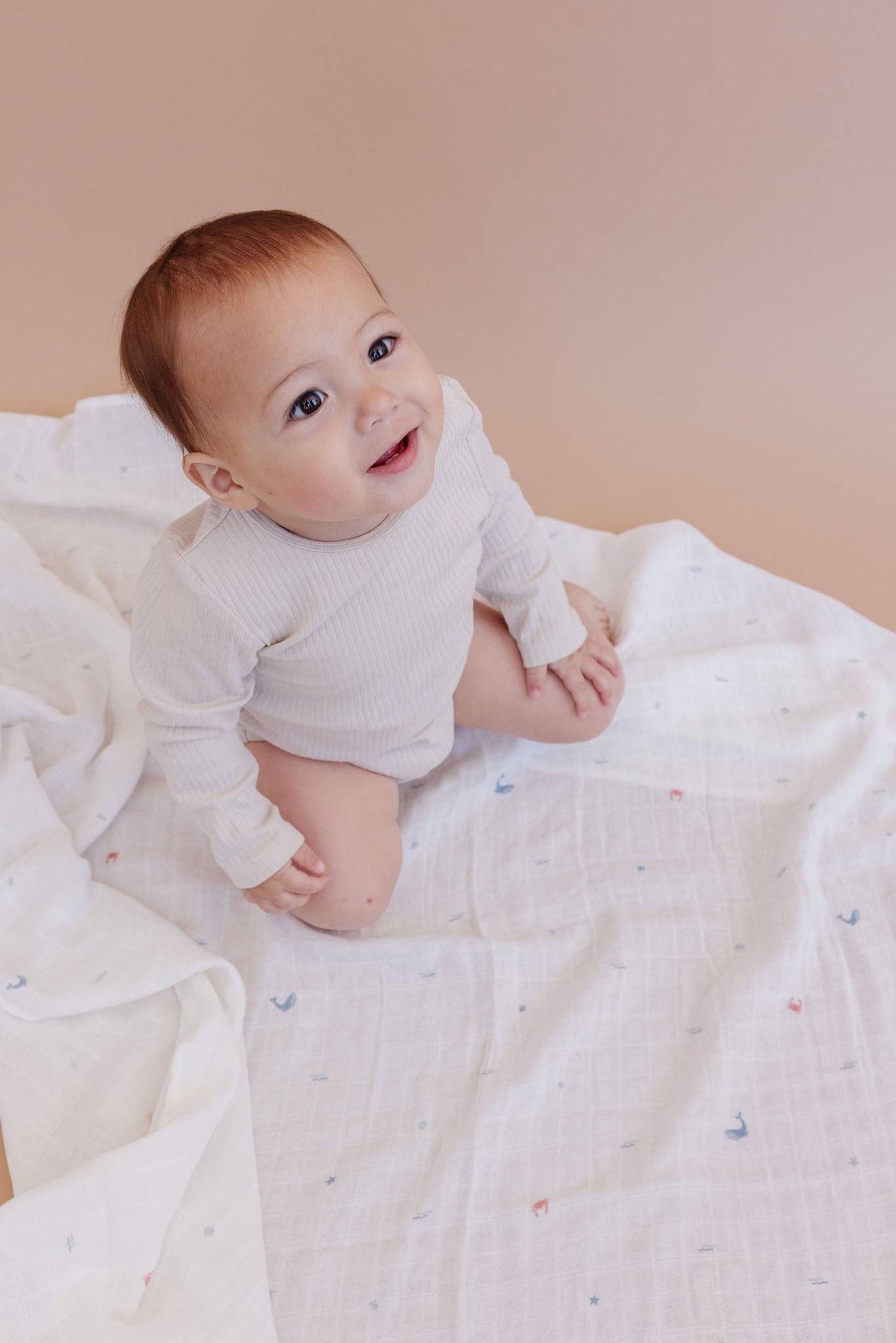 Organic Cotton Muslin Swaddle Blanket: Nautical Ocean