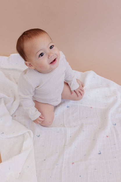 Organic Cotton Muslin Swaddle Blanket: Nautical Ocean