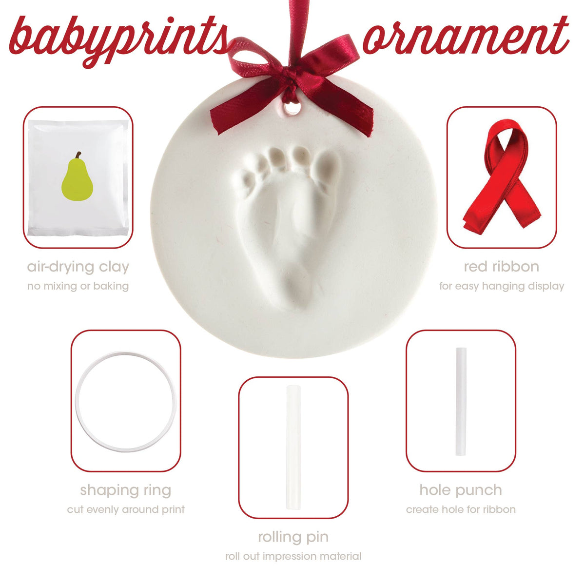 Baby Christmas Handprint or Footprint Clay Keepsake Ornament