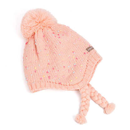 Speckled Knit Fleece Lined Winter Hat with Braids - Pink: L (4-6Y)