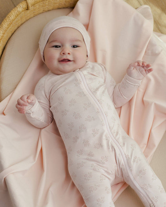 Modal Zip Footie Pink Blossom: 0-3M