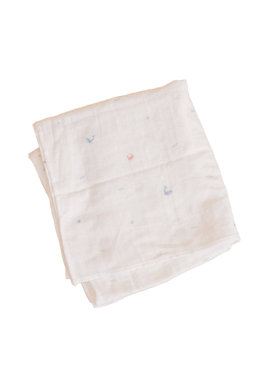 Organic Cotton Muslin Swaddle Blanket: Nautical Ocean
