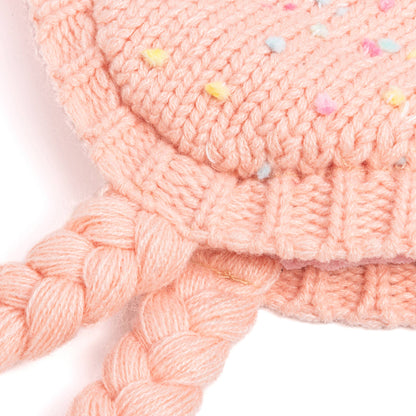 Speckled Knit Fleece Lined Winter Hat with Braids - Pink: L (4-6Y)