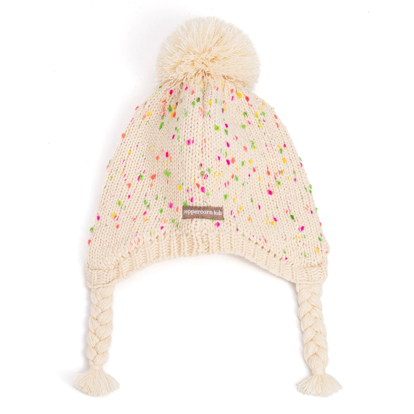 Speckled Knit Fleece Lined Winter Hat with Braids: L (4-6Y)