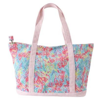 Multicolor & Gingham Floral Ruffle Tote Bag