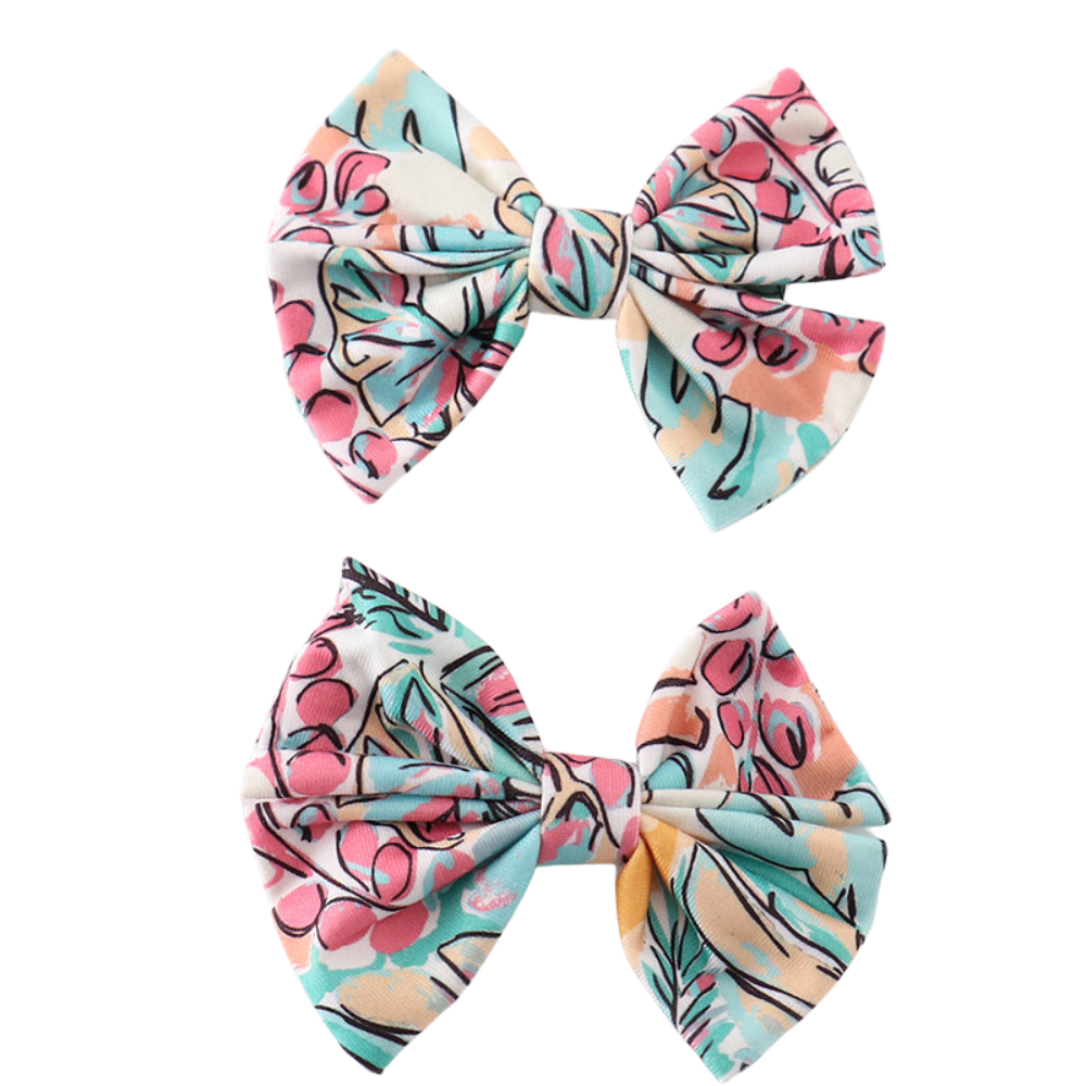 Floral Hair Bows Clips, (2 Pack)