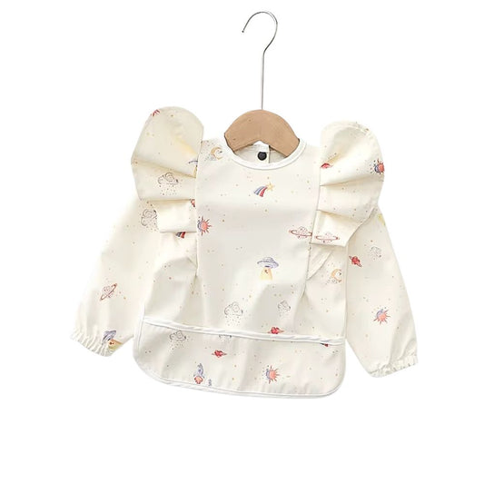 Waterproof Long Sleeve Ruffle Bib w/ Outer Space Pattern