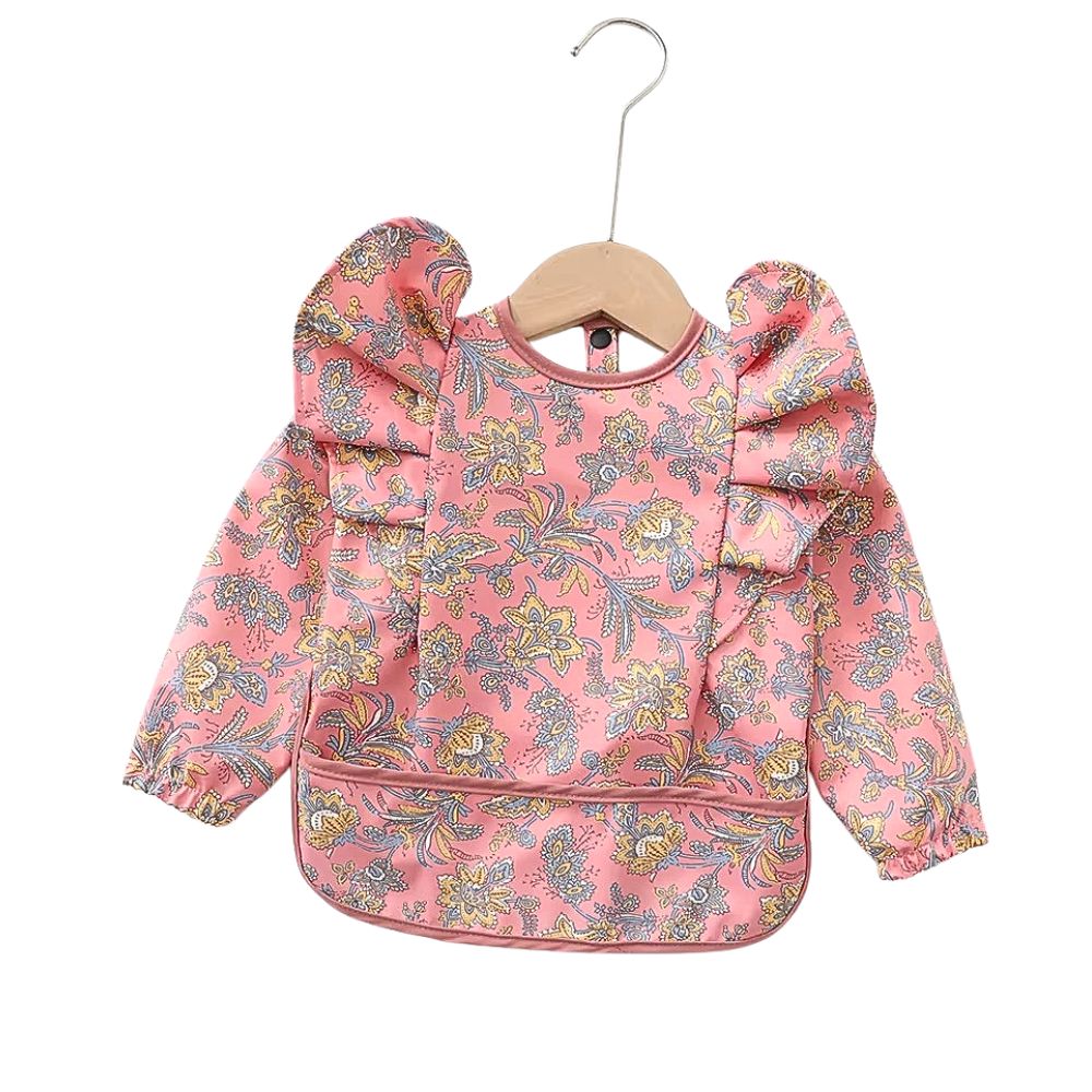 Waterproof Long Sleeve Ruffle Baby Bib w/ Paisley Pattern