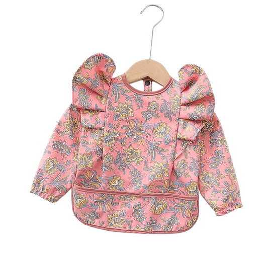 Waterproof Long Sleeve Ruffle Baby Bib w/ Paisley Pattern
