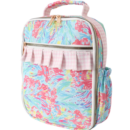 Multicolor & Gingham Floral Ruffle Insulated Lunch Bag