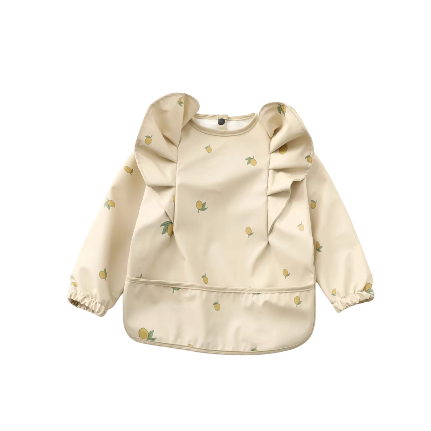 Waterproof Long Sleeve Ruffle Baby Bib w/ Lemon Pattern