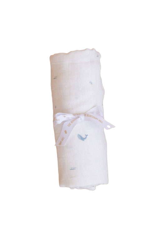 Organic Cotton Muslin Swaddle Blanket: Nautical Ocean