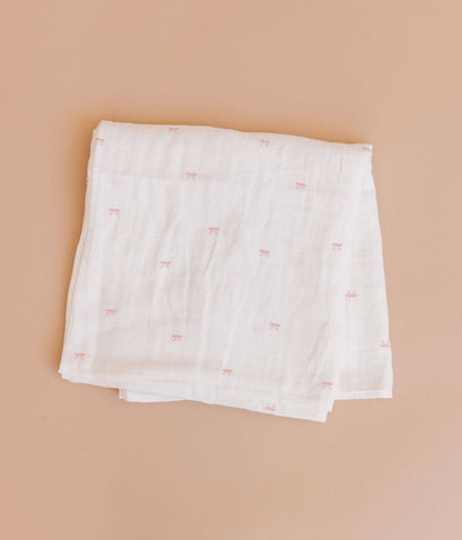 Organic Cotton Muslin Swaddle Blanket Gift Set: Strawberry, Bow, Stripe