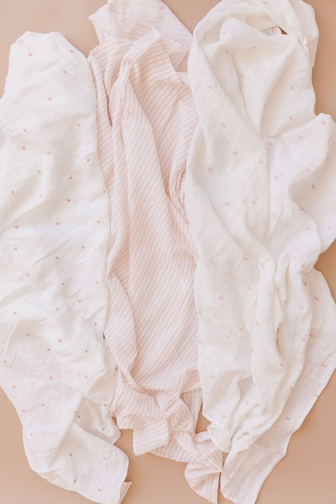 Organic Cotton Muslin Swaddle Blanket Gift Set: Strawberry, Bow, Stripe