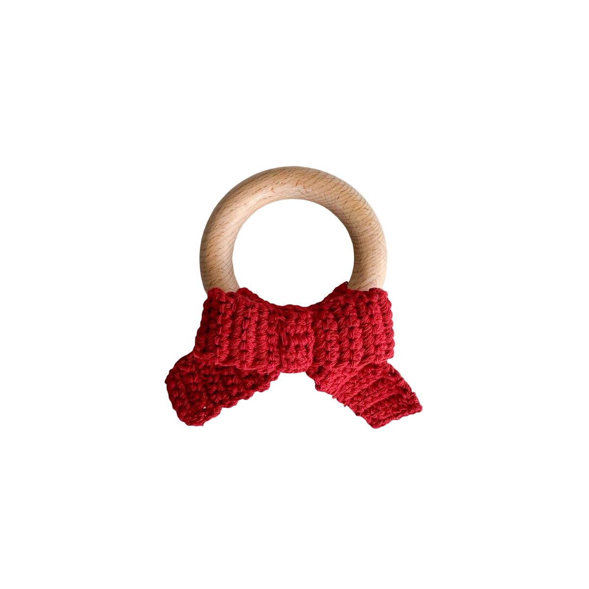 Teether Bow Red Cotton Crochet Christmas Holiday Fall Winter