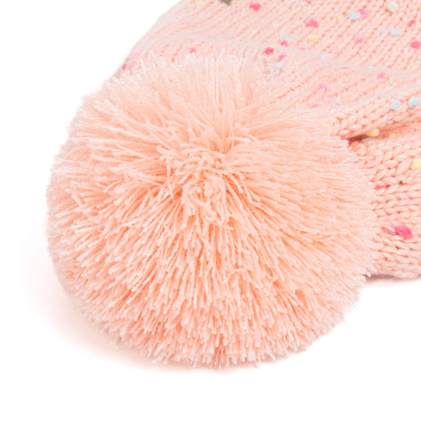 Speckled Knit Fleece Lined Winter Hat with Braids - Pink: M (2-4Y)