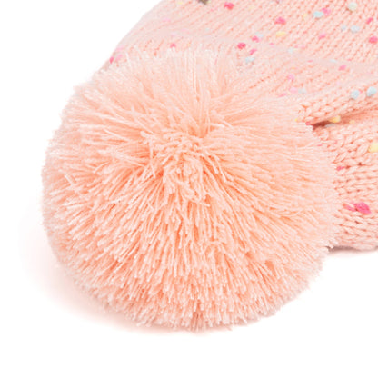 Speckled Knit Fleece Lined Winter Hat with Braids - Pink: L (4-6Y)