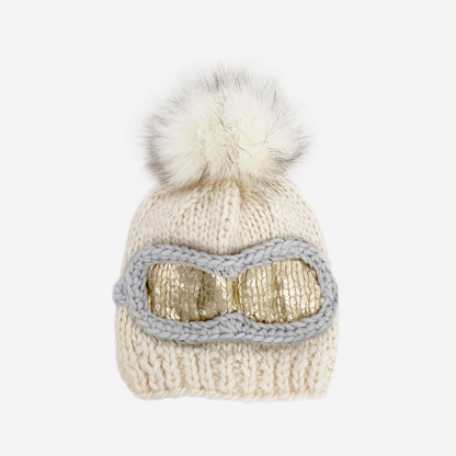 Ski Goggles Beanie, Cream - Small, 6-24M