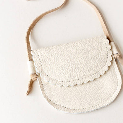 Little Girl Scalloped Leather Purse in Cream