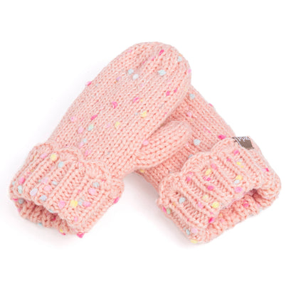 Speckled Knit Fleece Lined Mittens with Lace - Candy: M (3-6Y)