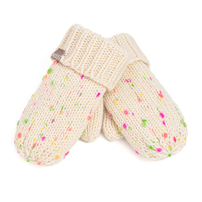 Speckled Knit Fleece Lined Mittens - Off-White: M (3-6Y)