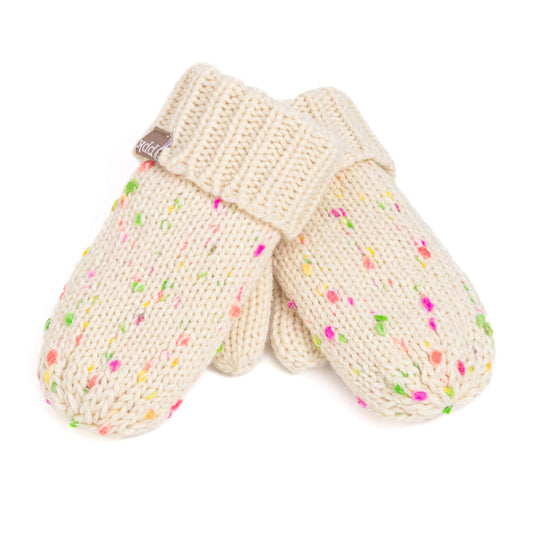 Speckled Knit Fleece Lined Mittens - Off-White: M (3-6Y)